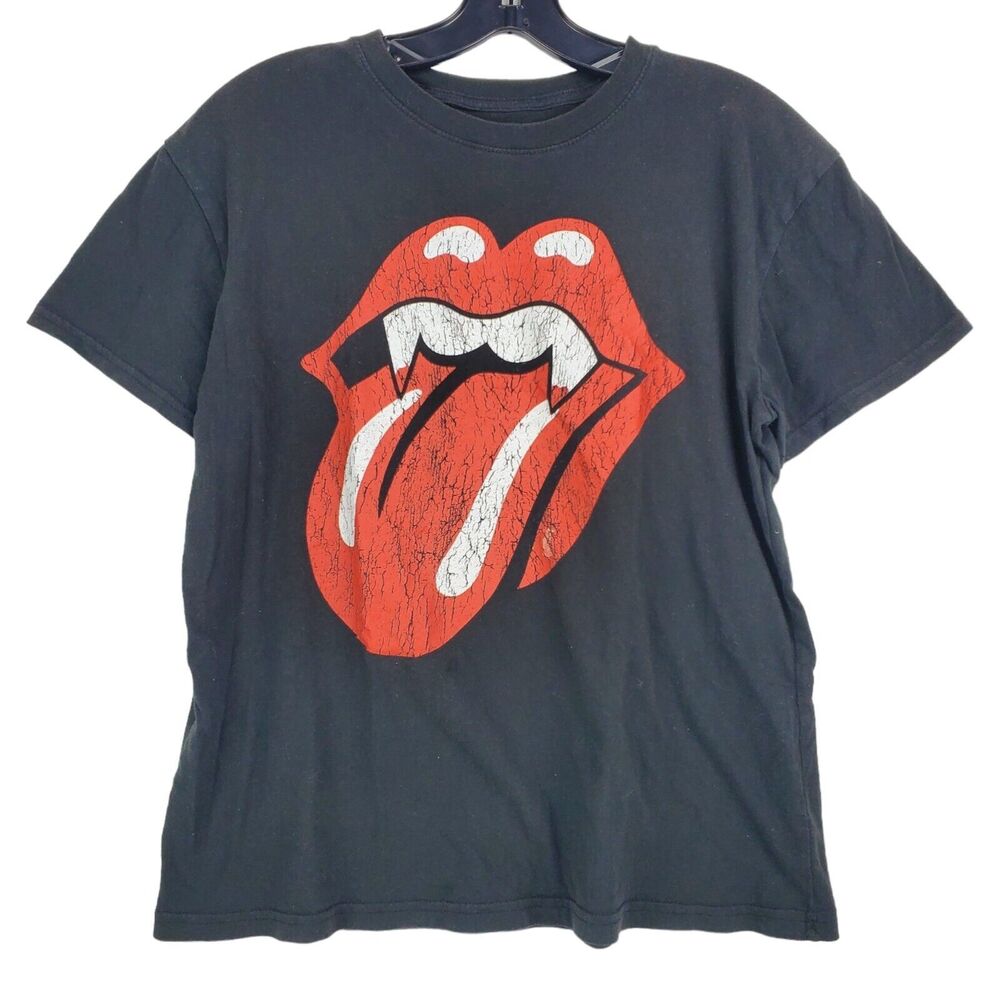 ROLLING STONES Shirt Womens Medium Black Spell Out Rock Band Concert Tour Merch